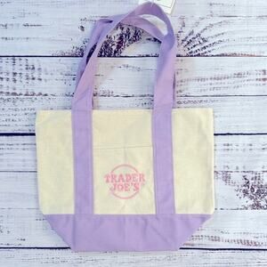 NWT! Trader Joes Purple & Cream Mini Tote Bag